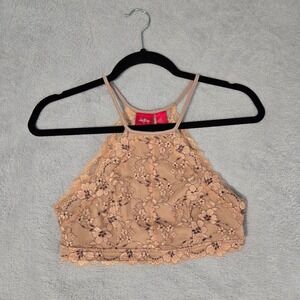 Daytrip Womens Pink Floral Lace Halter Paddles Layering Bralette Size S Dainty‎